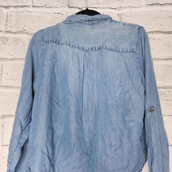 Beachlunchlounge Collection Women's Blue Chambray Front Tie Button-Up Shirt Medi - Picture 6 of 12